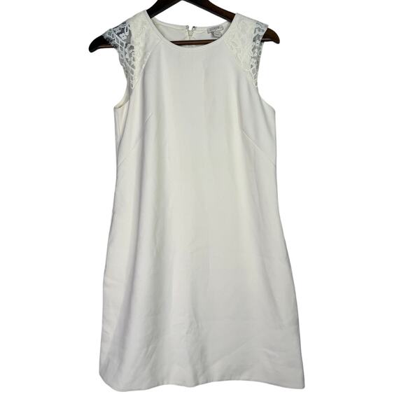 J. Crew Lace Cap Sleeve Knee Length Shift Dress Pockets Back Zip Lined 4 Ivory - Picture 11 of 15